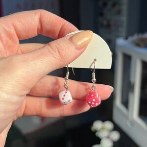 Handmade Pink and White Dice Charm Earrings - Brand Unspecified
